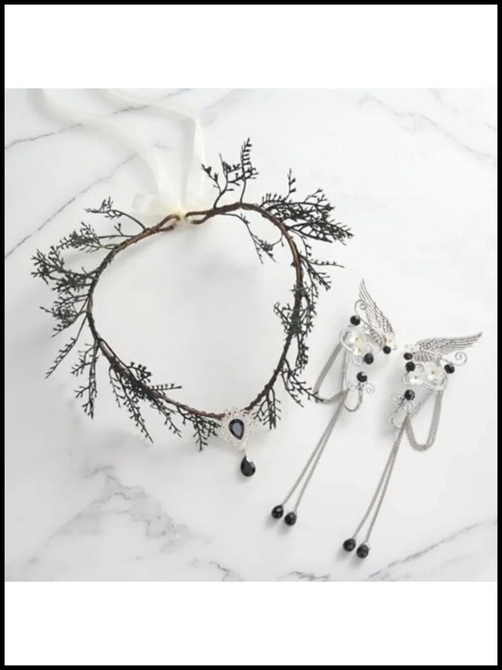 Fairy Flower Crown with Elf Ear Cuffs, Elven Princess Tiara, Costume Headpiece